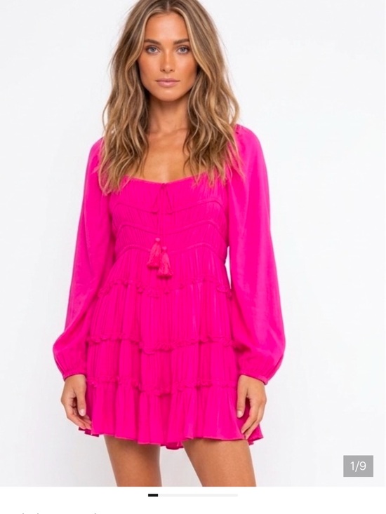 Chelsea & Violet Dresses & Skirts - Chelsea & Violet Hot Pink Long-Sleeve Tiered Mini Dress